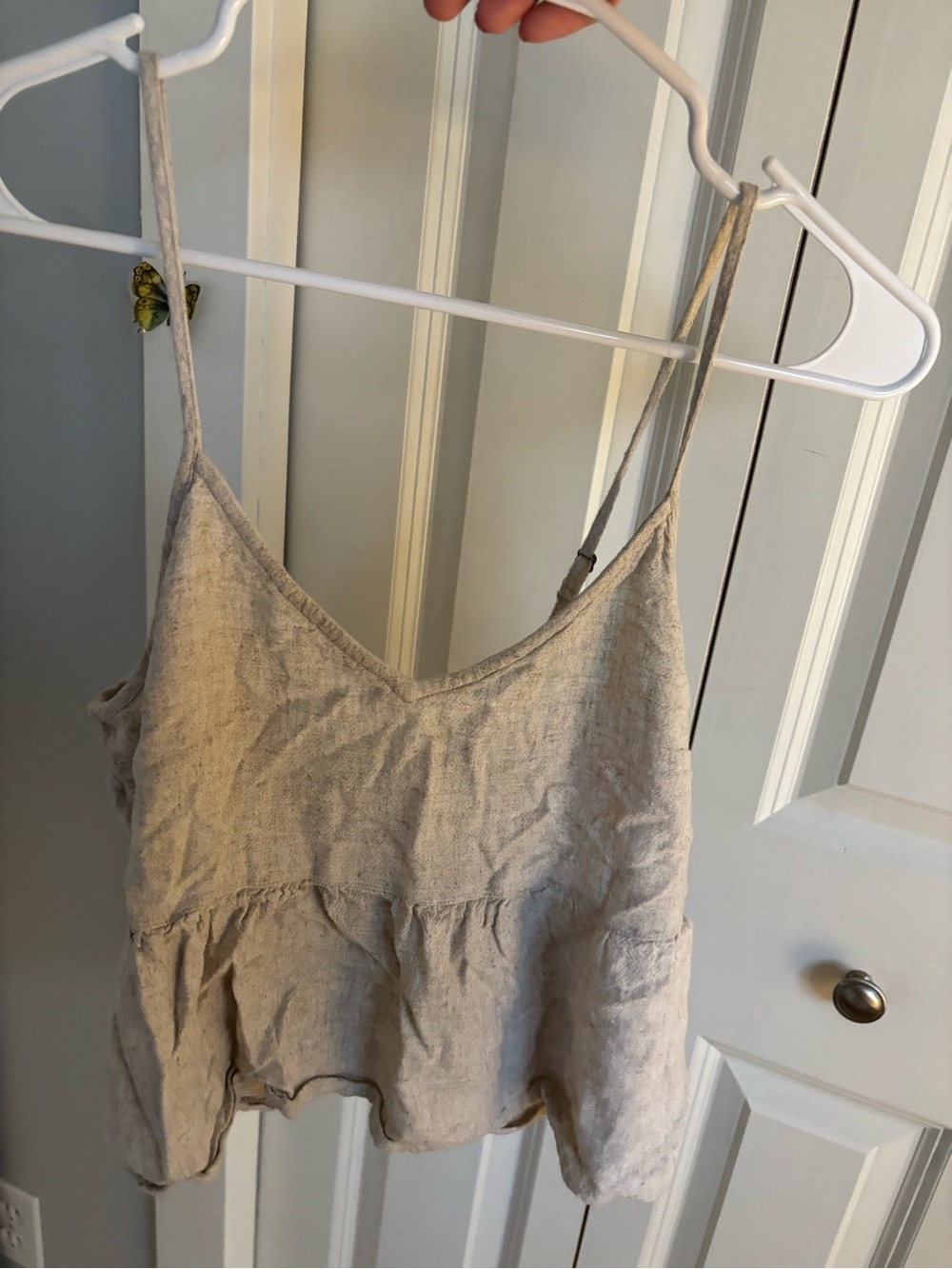 Abercrombie & Fitch Cream Linen-Blend Spaghetti Strap Tank